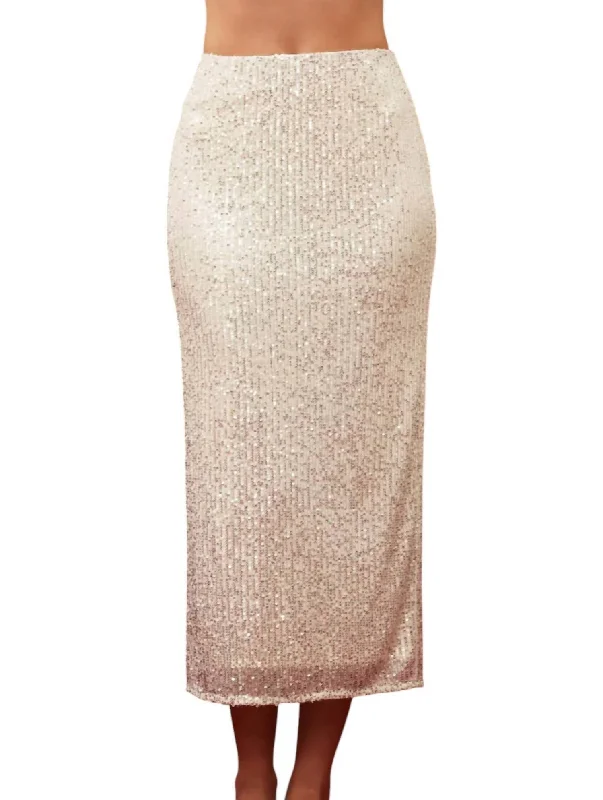 Plus-Size Women's Garments Sequin Midi Skirt In Silver