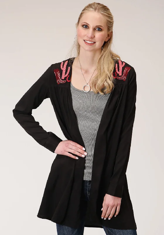 Women's Outfit For The Office Roper Womens Black Polyester Pink Cactus Cardigan