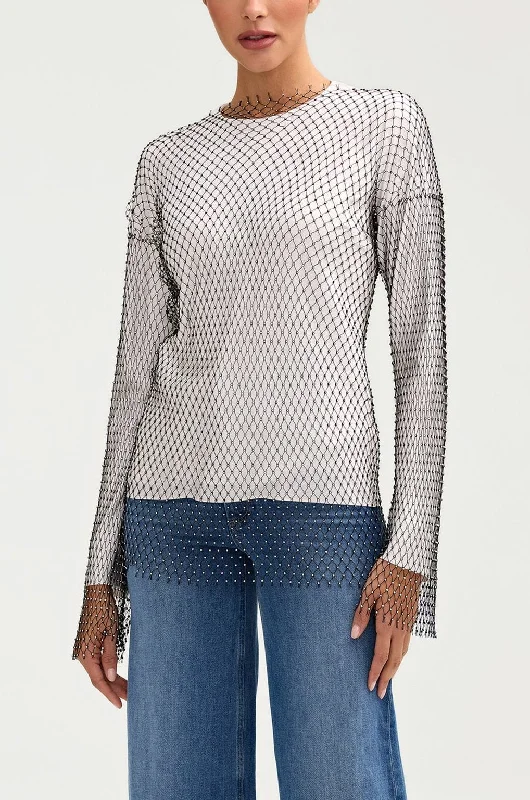 Women's Luxury Apparel Sania Crystal Satin Top - White