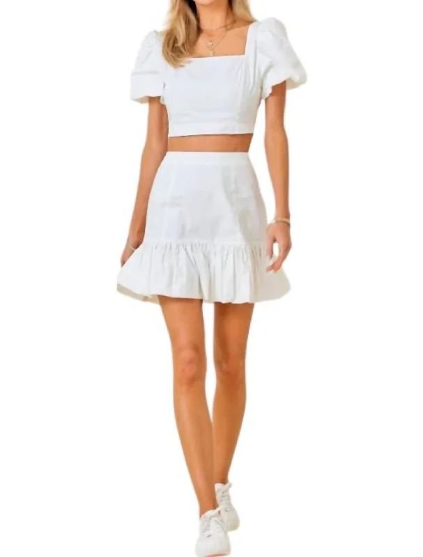 Women's Comfortable Apparel Ruffle Hem Skirt In White