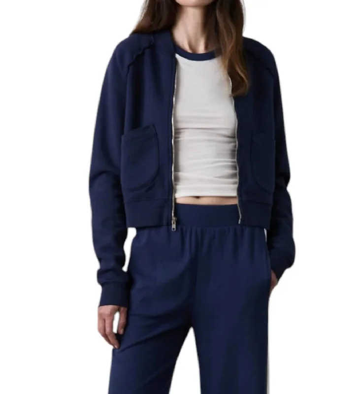 Women's Outdoor Attire Fox Zip Front Bomber Jacket In Navy