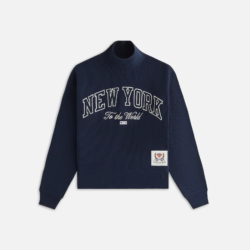 Women's Travel Attire Kith Women for the New York Knicks Striped Interlock Turtleneck - Nocturnal