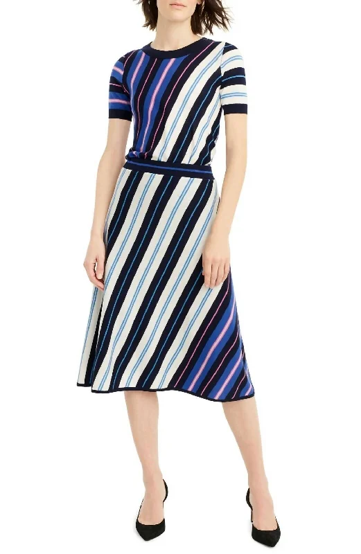 Women's Vintage Attire Diagonal Stripe Merino Wool Midi A Line Skirt In Multicolor