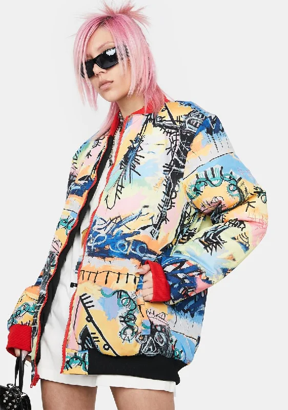 Women's Elegant Clothes Basquiat Reversible Bomber Jacket