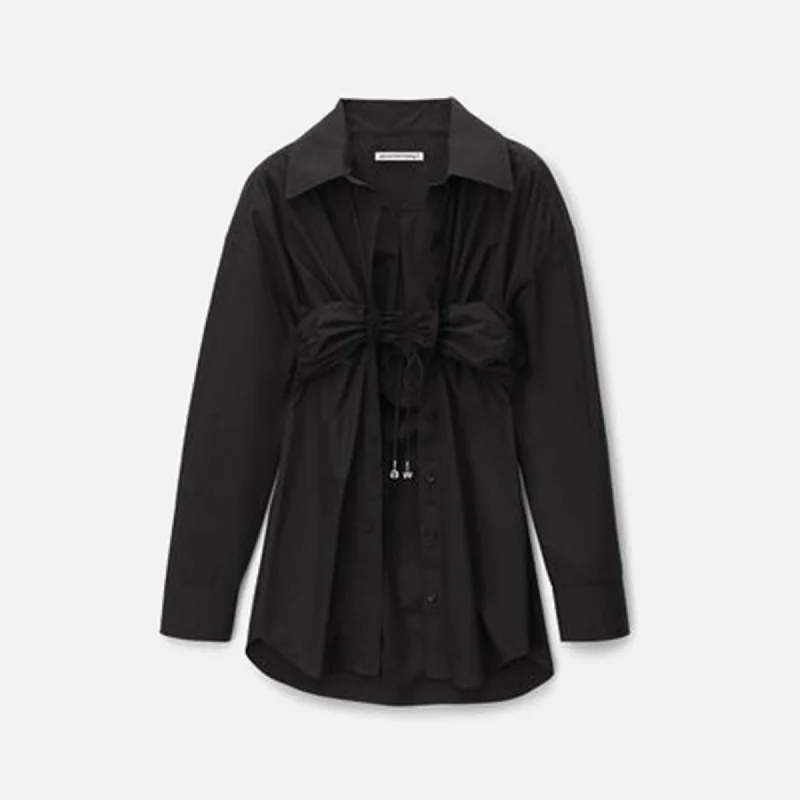 Women's Office Clothing T by Alexander Wang Ruched Bandeau Overlay Open Front Shirt - Black