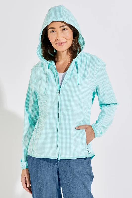 Women's Athletic Clothes Women's Arcadian Packable Sunblock Jacket | Tea Green Gingham Women's Athletic Clothes Women's Arcadian Packable Sunblock Jacket | Tea Green Gingham