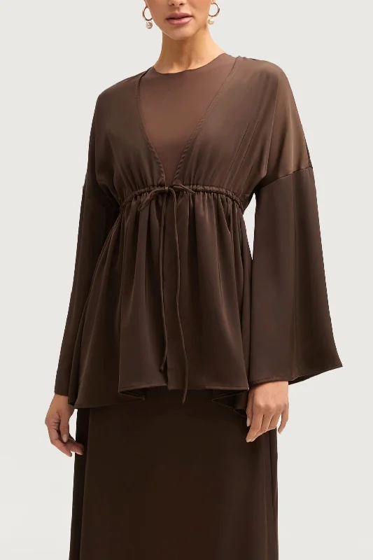 Elegant Women's Evening Garments Samia Satin Tie Front Top - Brown