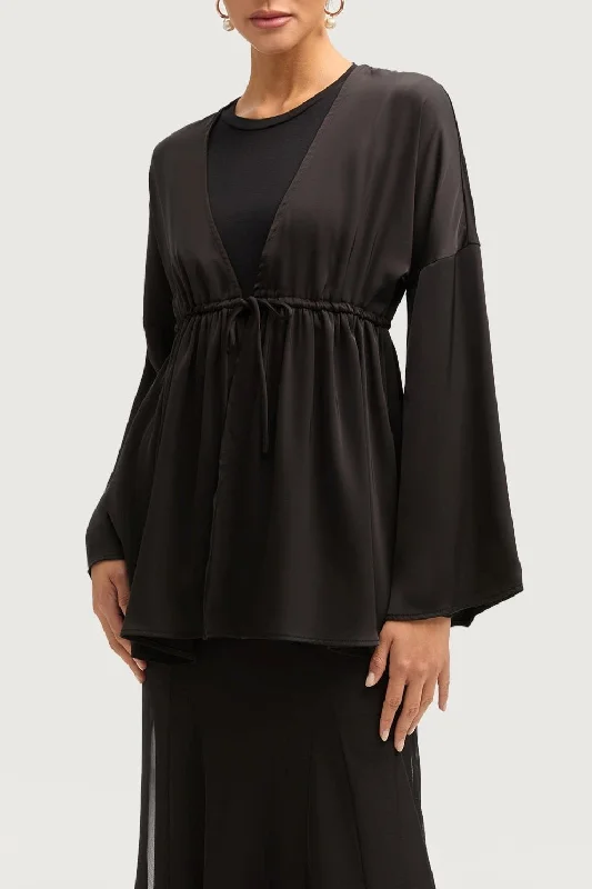 Women's Stylish Professional Garments Samia Satin Tie Front Top - Black