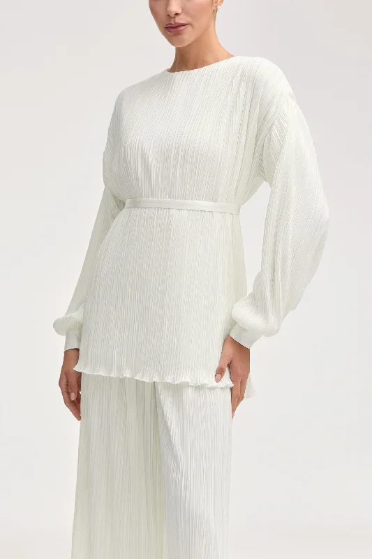 Timeless Women's Garments Ezra Satin Plisse Top - White