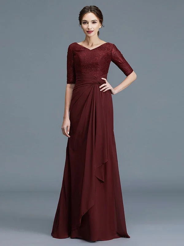 Women's Casual Garments A-Line/Princess V-neck 1/2 Sleeves Ruffles Chiffon Floor-Length Mother of the Bride Dresses Women's Casual Garments A-Line/Princess V-neck 1/2 Sleeves Ruffles Chiffon Floor-Length Mother of the Bride Dresses