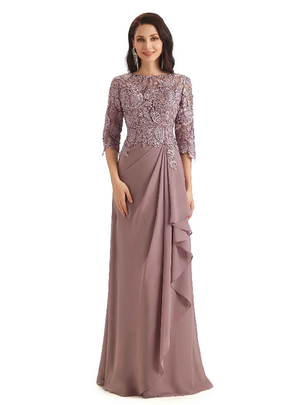 Bold Silhouette Elegant Chiffon Half Sleeves Lace Long Mother of The Bride Dresses Bold Silhouette Elegant Chiffon Half Sleeves Lace Long Mother of The Bride Dresses