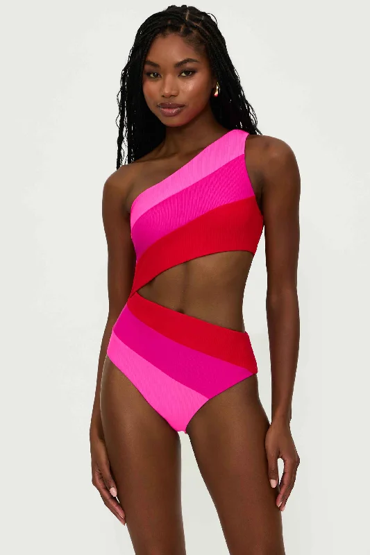Vintage-Inspired Women's Apparel Joyce One Piece Fuchsia Red Neon Pink