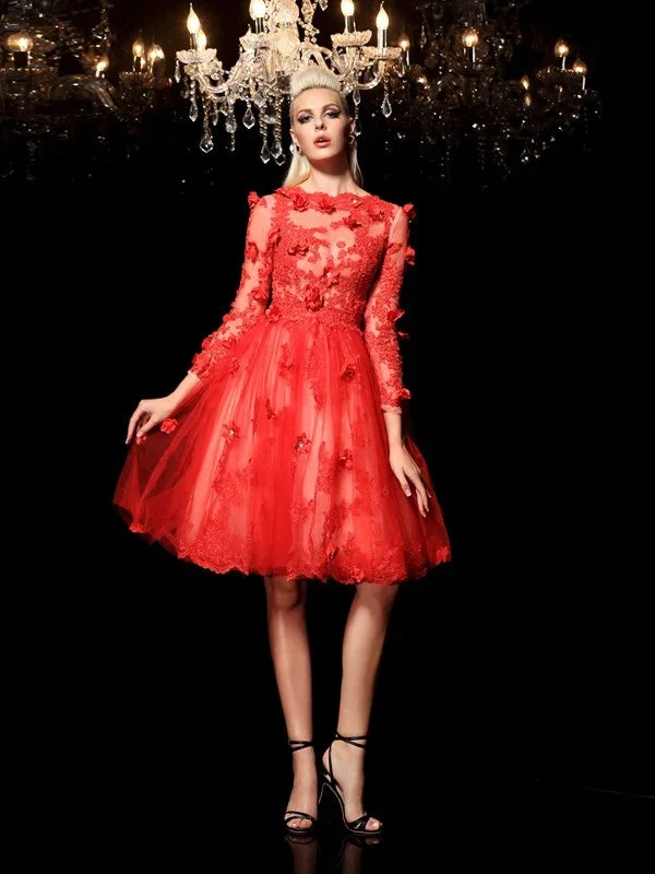 Women's Transitional Clothes A-Line/Princess Sheer Neck Applique 3/4 Sleeves Short Net Cocktail Dresses Women's Transitional Clothes A-Line/Princess Sheer Neck Applique 3/4 Sleeves Short Net Cocktail Dresses