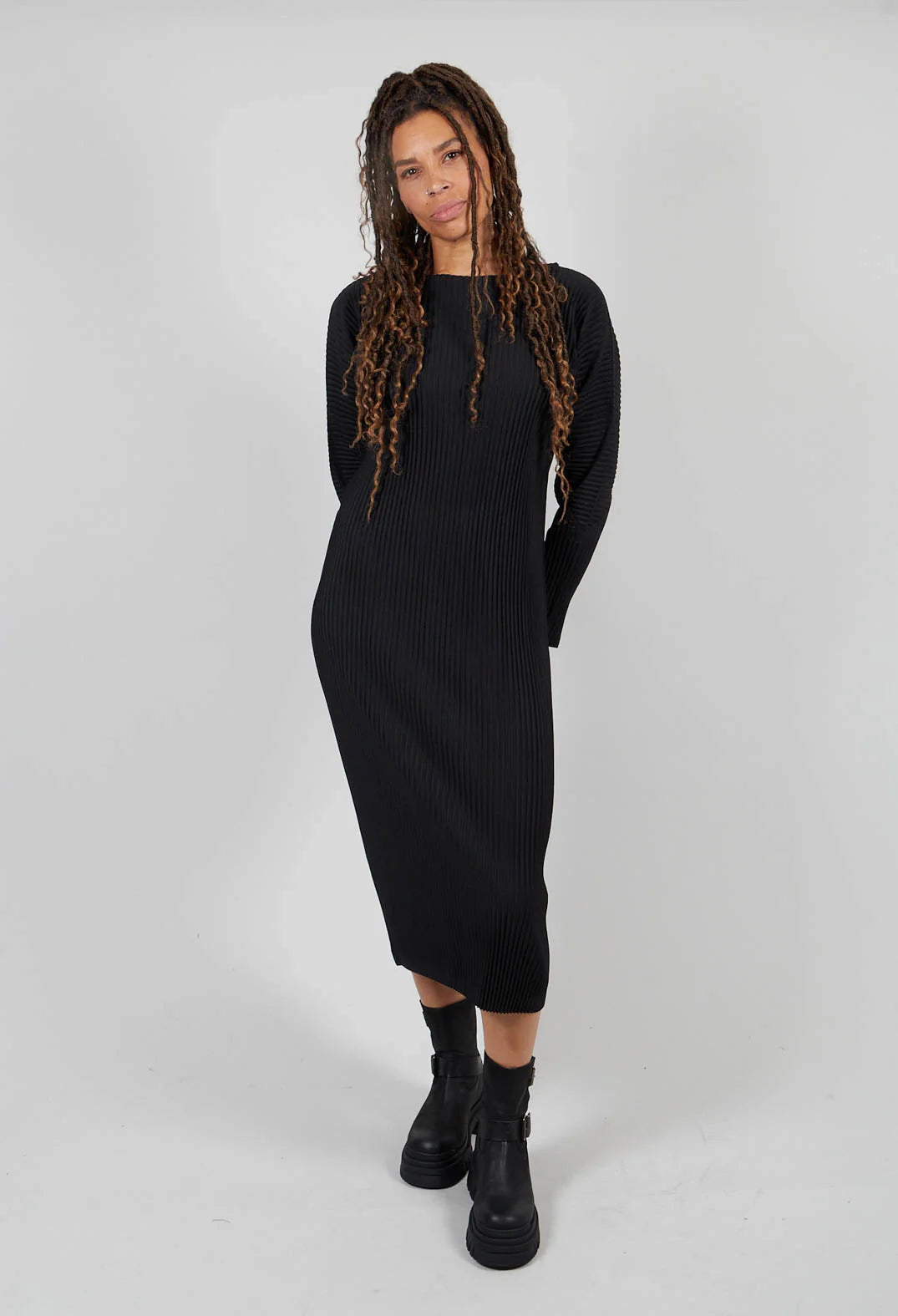 Comfortable Loungewear for Women MeiMeiJ Ribbed Textured Black Dress