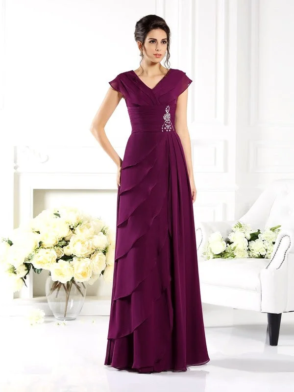 Cottagecore Rustic Charm Style Mother of the Bride Dresses A-Line V-neck Short Sleeves Long Chiffon Cottagecore Rustic Charm Style Mother of the Bride Dresses A-Line V-neck Short Sleeves Long Chiffon