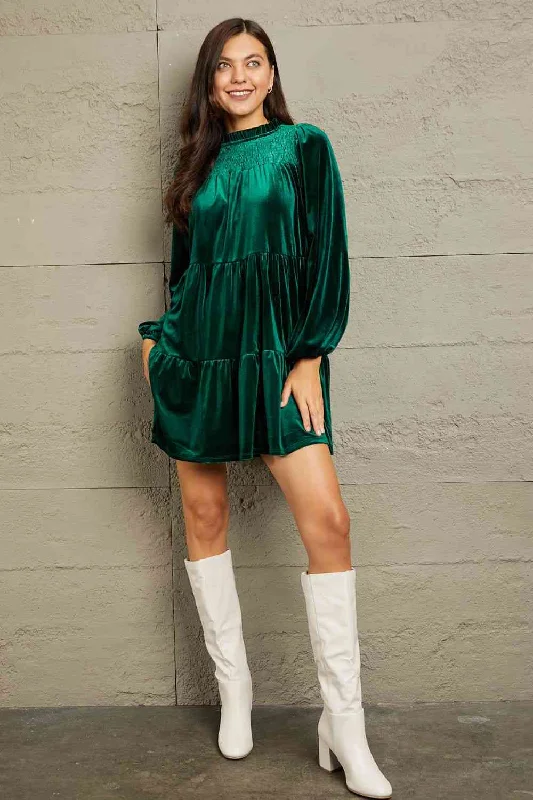 Must-Have Looks, Must-Get Deals GeeGee Full Size Velvet Short Casual Tiered Dress