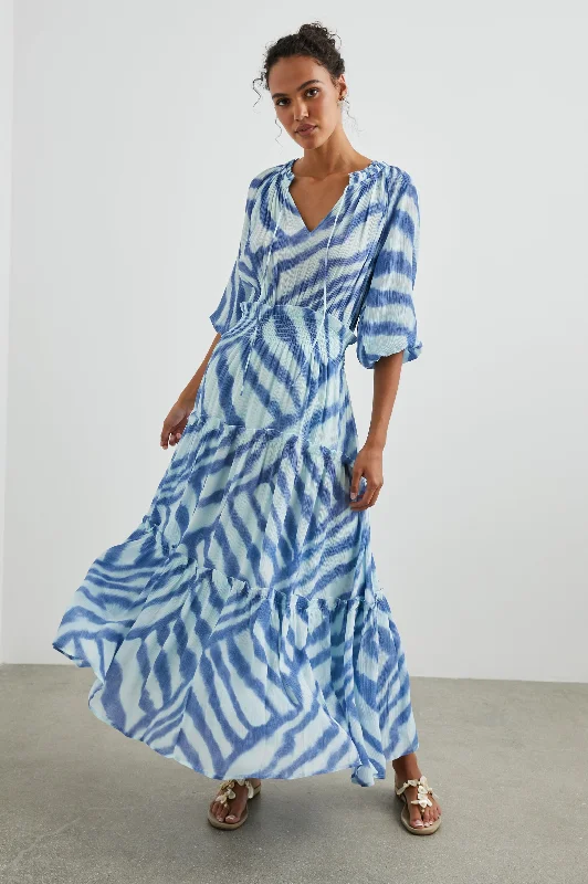 Modern Glamour CATERINE DRESS - BLUE WATERCOLOR STRIPES