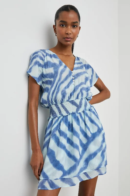 Women's Holiday Outfit KARLA DRESS - BLUE WATERCOLOR STRIPES