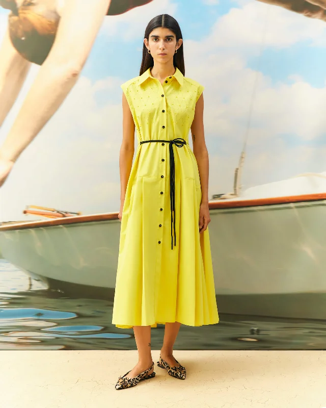 Trendy Women's Dresses Online Beatrice B Yellow Dress With Cutwork And Beads