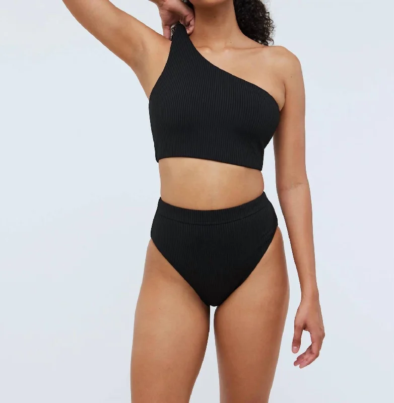 Timeless Women's Clothes One Shoulder Ribbed Bikini Top In Black