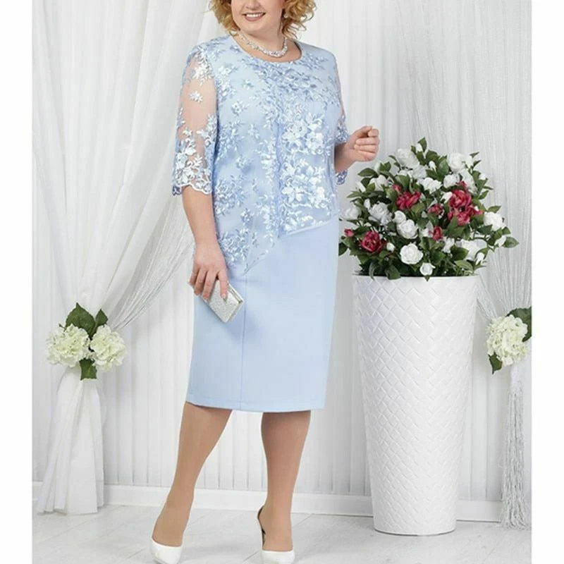 Trendy Street Style Mother Of The Bride Dress Elegant Plus Size Half Sleeve Lace Spandex Layered Knee Length Trendy Street Style Mother Of The Bride Dress Elegant Plus Size Half Sleeve Lace Spandex Layered Knee Length