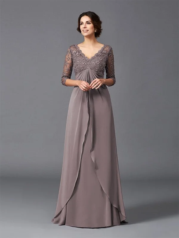 Women's Casual Apparel A-Line/Princess V-neck Lace 3/4 Sleeves Long Chiffon Mother of the Bride Dresses Women's Casual Apparel A-Line/Princess V-neck Lace 3/4 Sleeves Long Chiffon Mother of the Bride Dresses