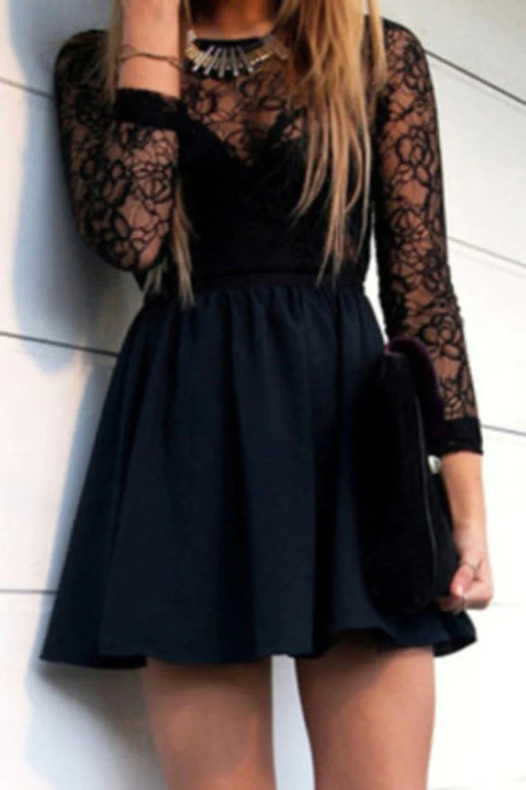 Women's Active Clothing Scoop 3/4 Length Sleeves A Line Cocktail Dresses Spandex & Lace