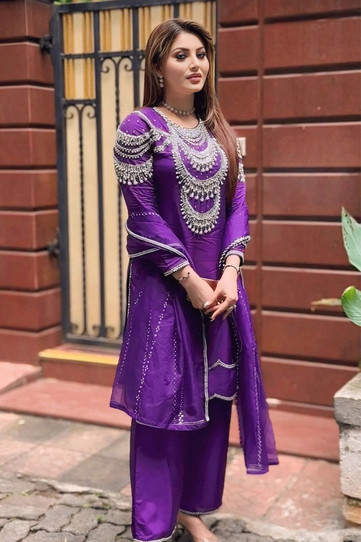 Women's Resort Garments Indian Actress Urvashi Rautela Dark Purple Dress For Diwali