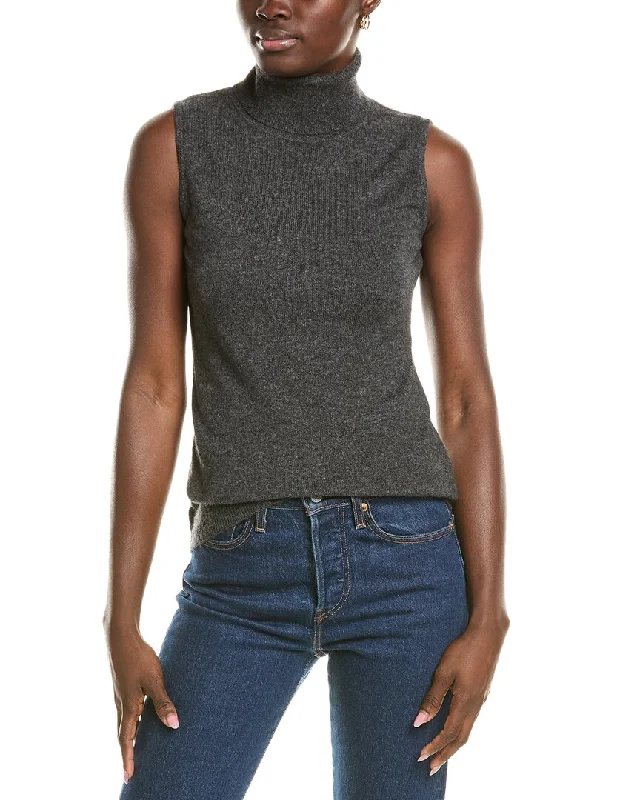 Women's Vintage-Inspired Outfit Forte Cashmere Sleeveless Turtleneck Cashmere Sweater