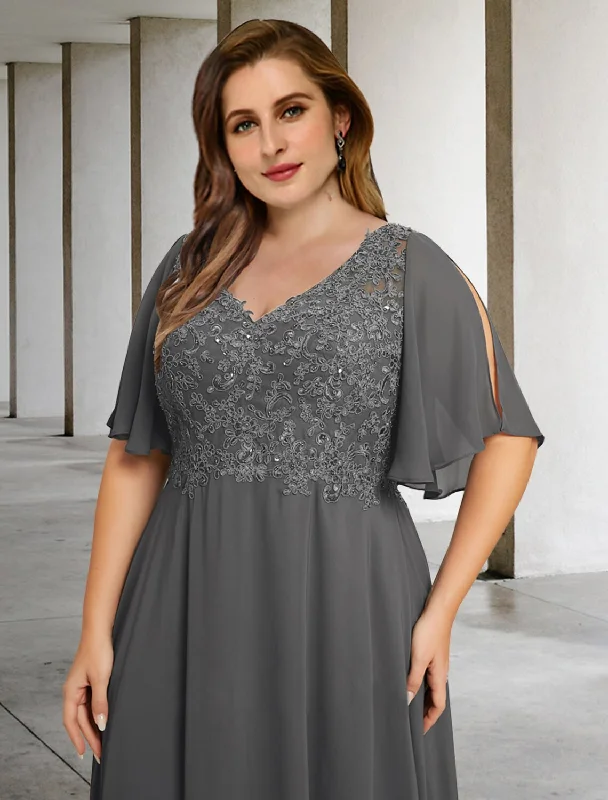 Elegant Attire For The Modern Lady A-Line Plus Size Curve Mother of the Bride Dresses Elegant Dress Formal Floor Length Short Sleeve V Neck Chiffon with Pleats Appliques Elegant Attire For The Modern Lady A-Line Plus Size Curve Mother of the Bride Dresses Elegant Dress Formal Floor Length Short Sleeve V Neck Chiffon with Pleats Appliques