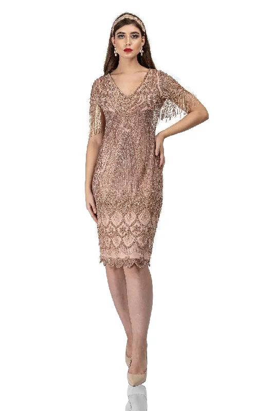 Feminine Dresses for Women in Bold Prints Marta 1920s Flapper Style Dress in Blush