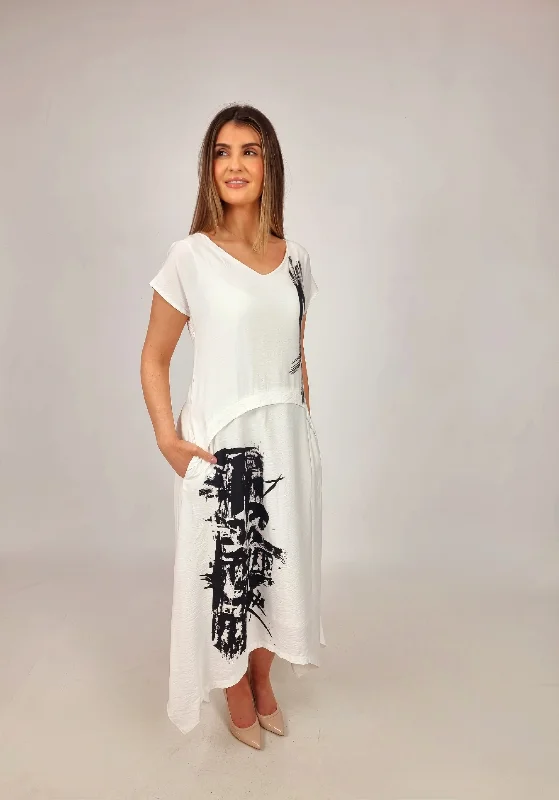 Special Offers Naya White Dress With Placement Print Skirt