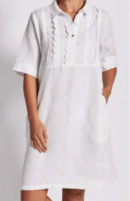 Latest Trends White linen collared dress