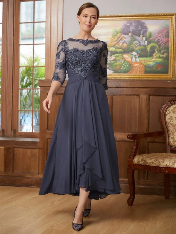 Season Appropriate Women's Collection Mother of the Bride Dresses A-Line/Princess Chiffon Applique 3/4 Sleeves Asymmetrical Season Appropriate Women's Collection Mother of the Bride Dresses A-Line/Princess Chiffon Applique 3/4 Sleeves Asymmetrical
