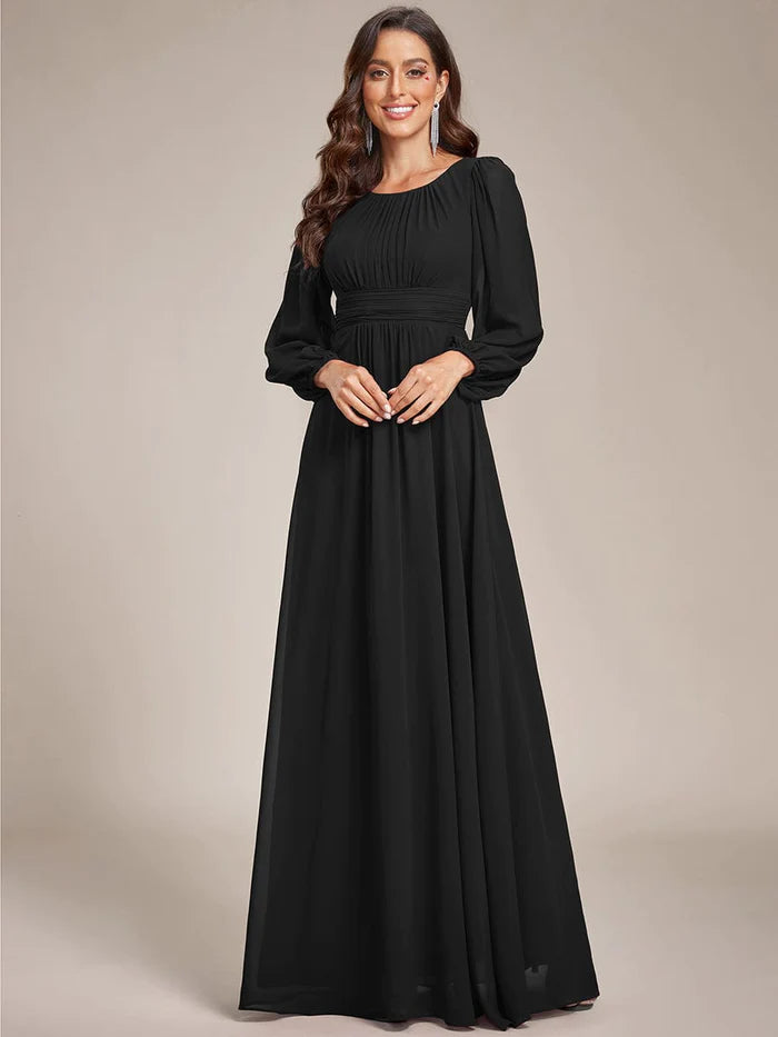 Women's Evening Outfit Chiffon High Empire Waist Puff Sleeve Mother Dress