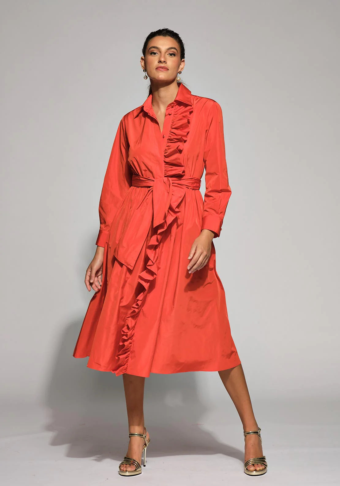 Women's Online Boutique Moskada Orange Taffeta Knee Length Angela Dress