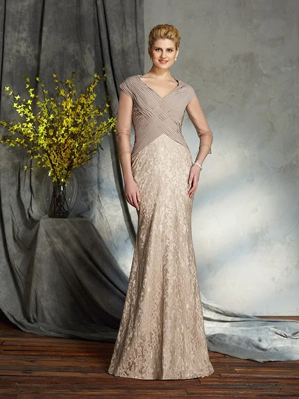 Seasonal Fashion Sheath/Column V-neck 3/4 Sleeves Long Chiffon Mother of the Bride Dresses