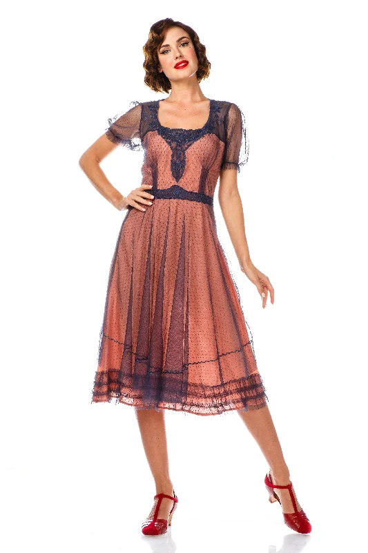 Classic Charm 1920s Style Dress in Royal Navy by Nataya