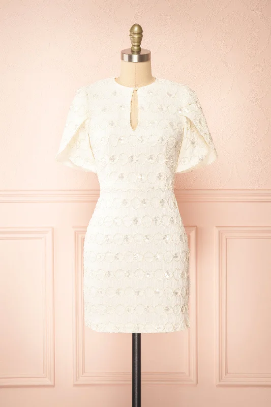 Step Ahead, Lead The Trend Vaniska | Short Sparkling Ivory Dress