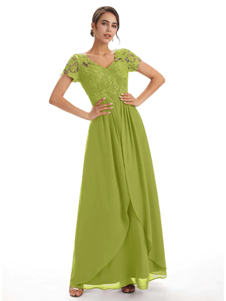 Style Streetwear Chiffon Short Sleeves V-neck Applique Floor-Length Elegant Mother Of The Groom Dresses In Stock Style Streetwear Chiffon Short Sleeves V-neck Applique Floor-Length Elegant Mother Of The Groom Dresses In Stock