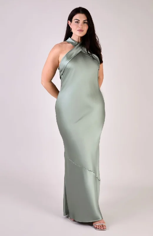 Attire Sale Roma Dress in Sage Green Satin