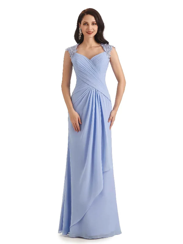 Limited Stock Elegant Chiffon Sheath Queen Ann Floor Length Long Mother of The Bride Dresses Limited Stock Elegant Chiffon Sheath Queen Ann Floor Length Long Mother of The Bride Dresses