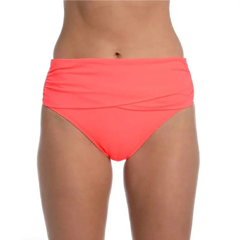 Comfortable Women's Clothes Island Goddess Mid Waist Swim Bottom In Hot Coral
