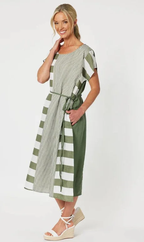 Comfort Centric Apparel Patio stripe khaki dress