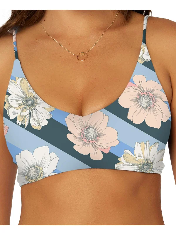 Fashion-Forward Women's Clothing Juniors Womens Lace-Up Back Floral Print Bikini Swim top