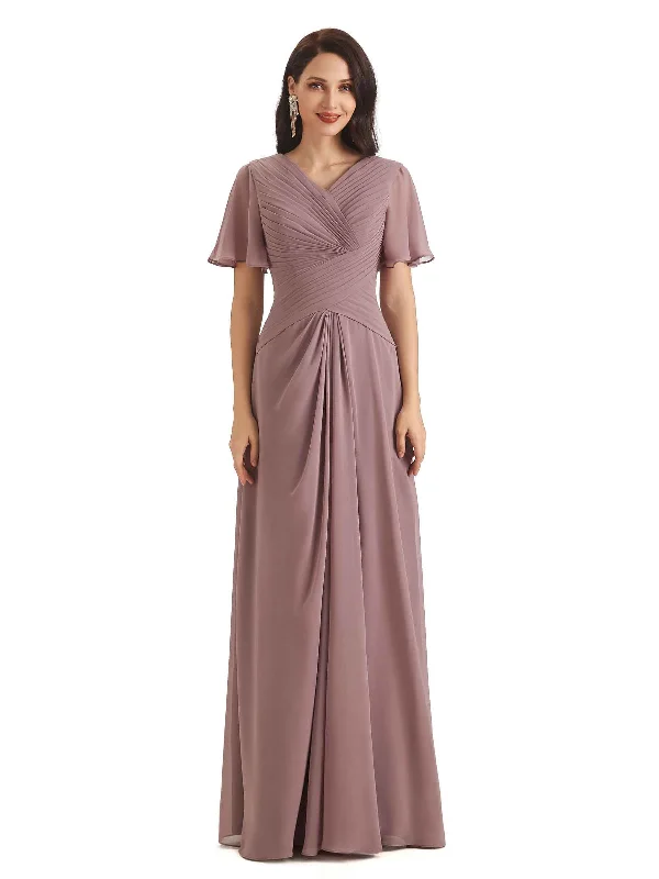 Trend Leading Collection Formal A-line Chiffon Short Sleeves V-neck Long Groom of The Bride Dresses Trend Leading Collection Formal A-line Chiffon Short Sleeves V-neck Long Groom of The Bride Dresses