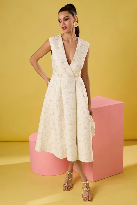 Trend Alert Karen Cream A-Line Jacquard Dress