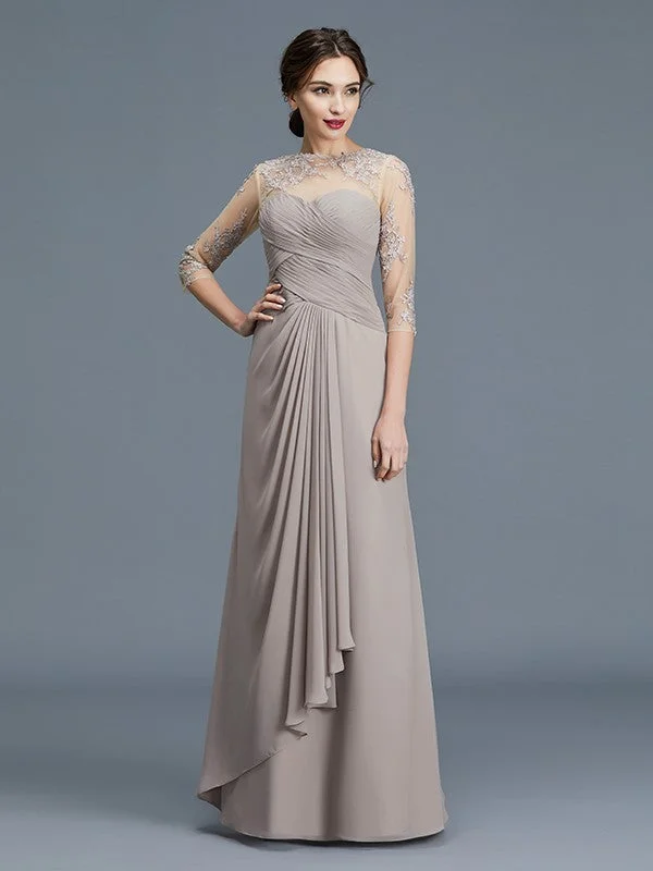 Affordable Fashion Clothing For Women A-Line/Princess Sheer Neck 3/4 Sleeves Ruffles Chiffon Floor-Length Mother of the Bride Dresses Affordable Fashion Clothing For Women A-Line/Princess Sheer Neck 3/4 Sleeves Ruffles Chiffon Floor-Length Mother of the Bride Dresses