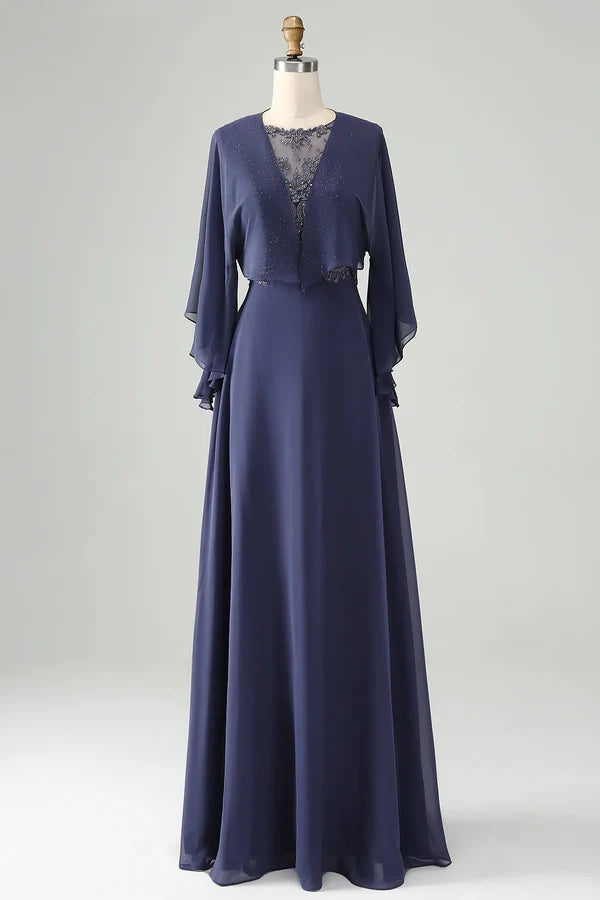 Women's Stylish Outdoor Outfit A Line Beaded With Shawl Mother Of Bride Dress