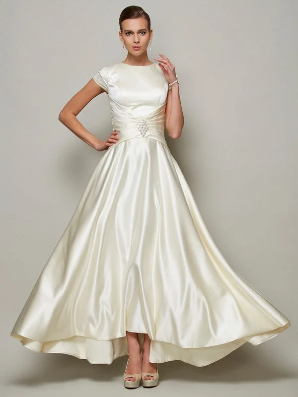 Boho - Chic Festival - Ready Style Mother of the Bride Dresses A-Line/Princess Short Sleeves Beading Long Satin